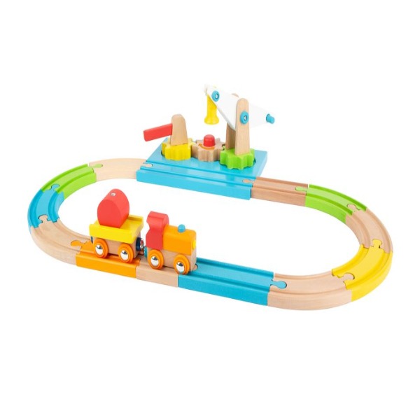 Houten Treinbaan met hijskraan